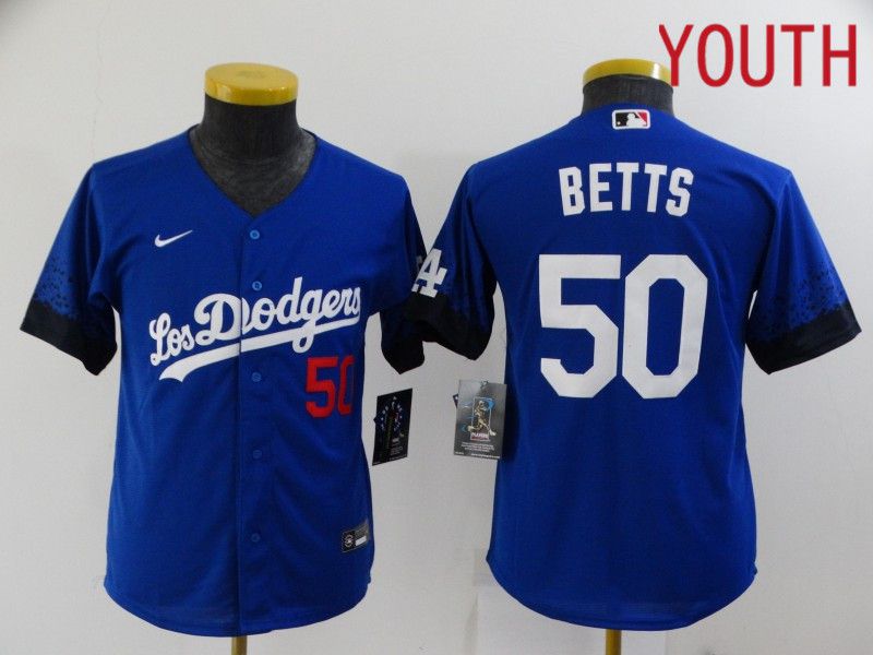 Youth Los Angeles Dodgers #50 Betts Blue City Edition Nike 2021 MLB Jersey->los angeles dodgers->MLB Jersey